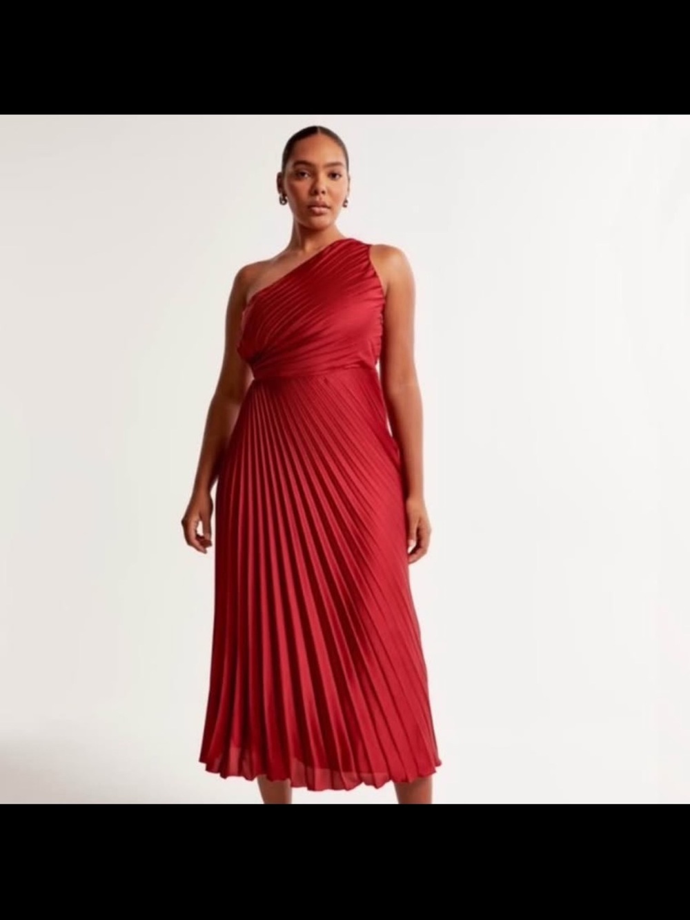 Abercrombie & Fitch One-Shoulder Crimson Pleated Midi Dress